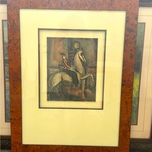Elegant Equestrian Art Print in Brown Frame